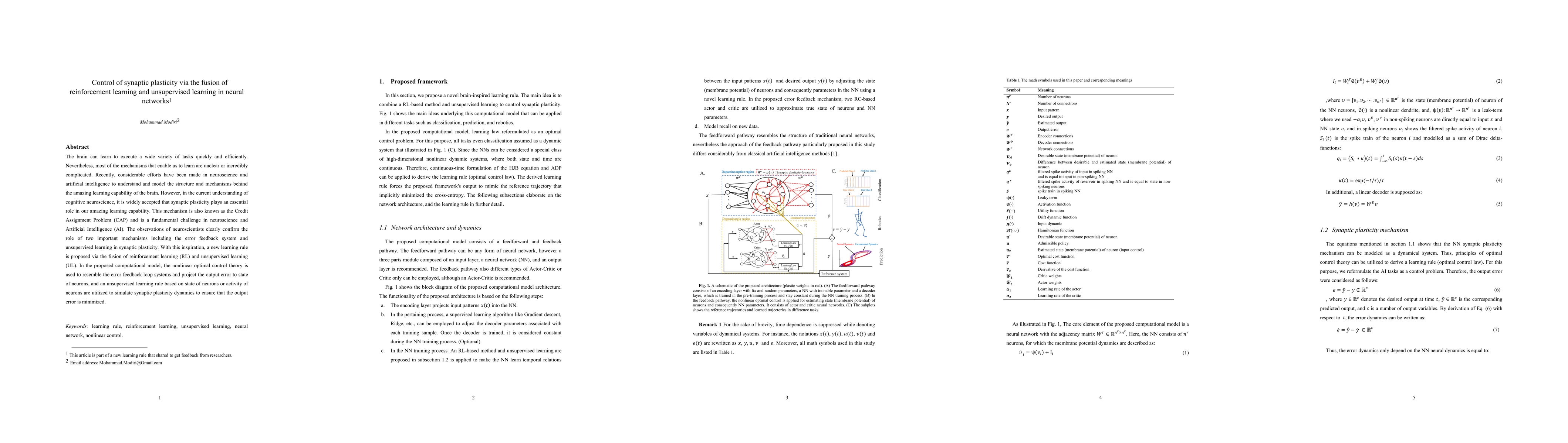Thumbnail for Control of synaptic plasticity via the fusion of reinforcement learning
  and unsupervised learning in neural networks