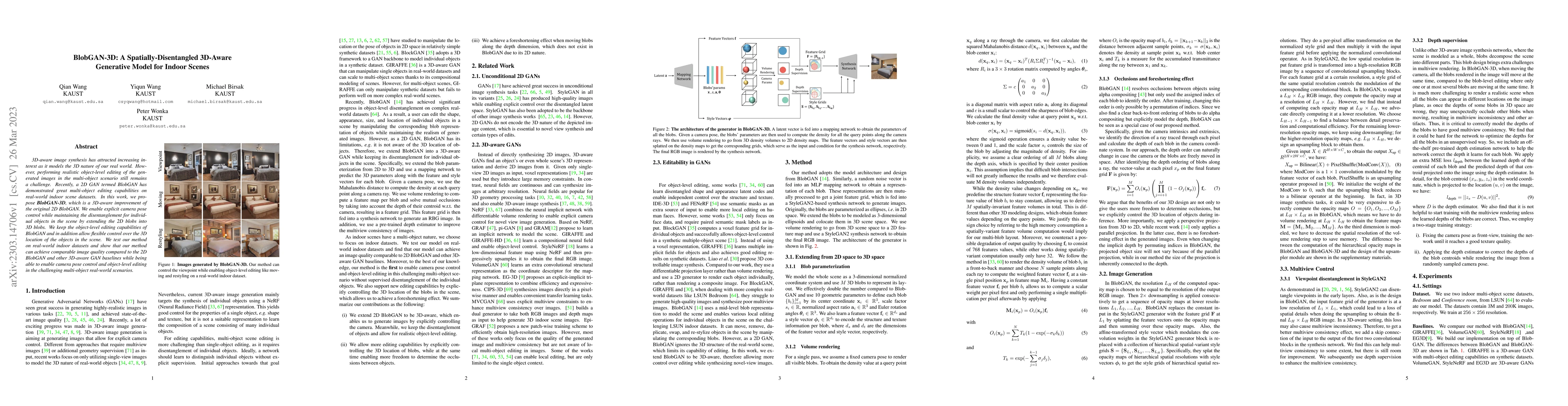 Thumbnail for BlobGAN-3D: A Spatially-Disentangled 3D-Aware Generative Model for
  Indoor Scenes