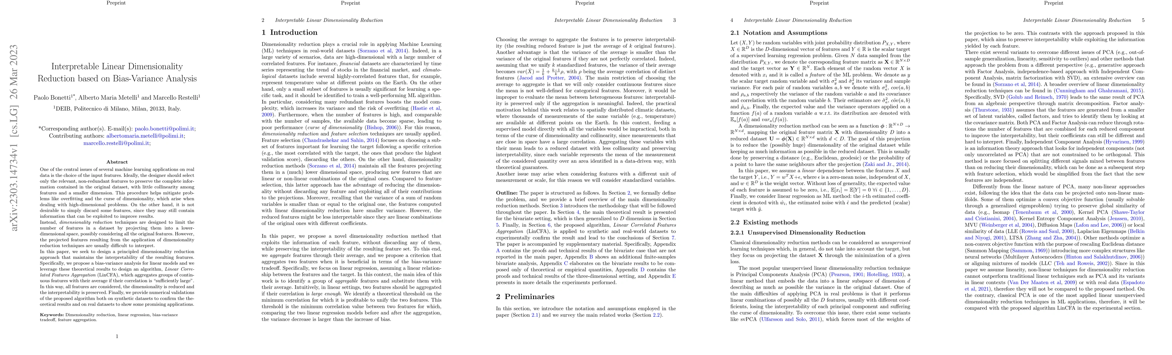 Thumbnail for Interpretable Linear Dimensionality Reduction based on Bias-Variance
  Analysis
