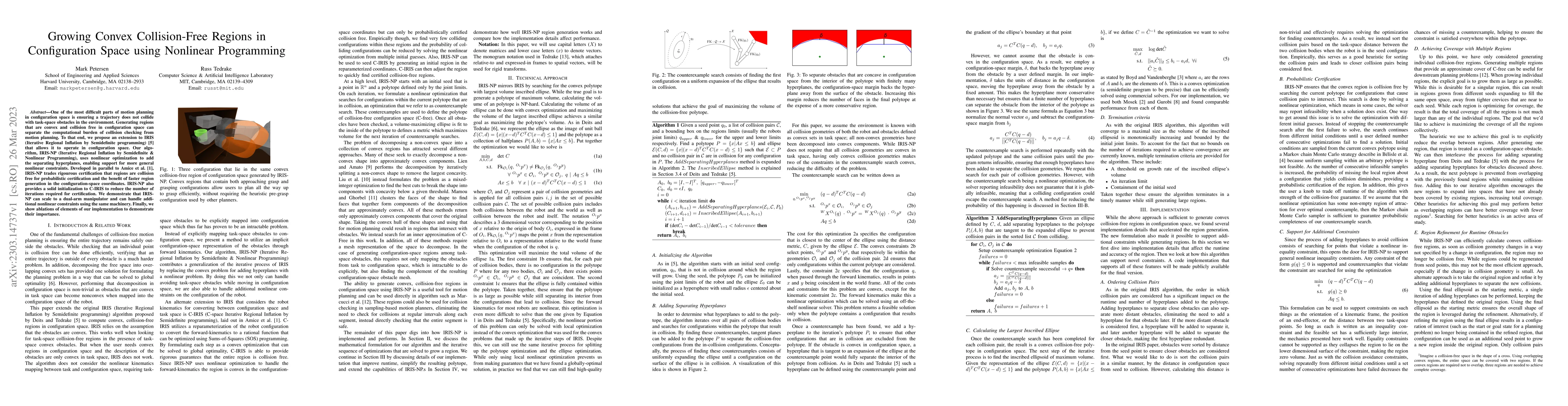 Thumbnail for Growing Convex Collision-Free Regions in Configuration Space using
  Nonlinear Programming