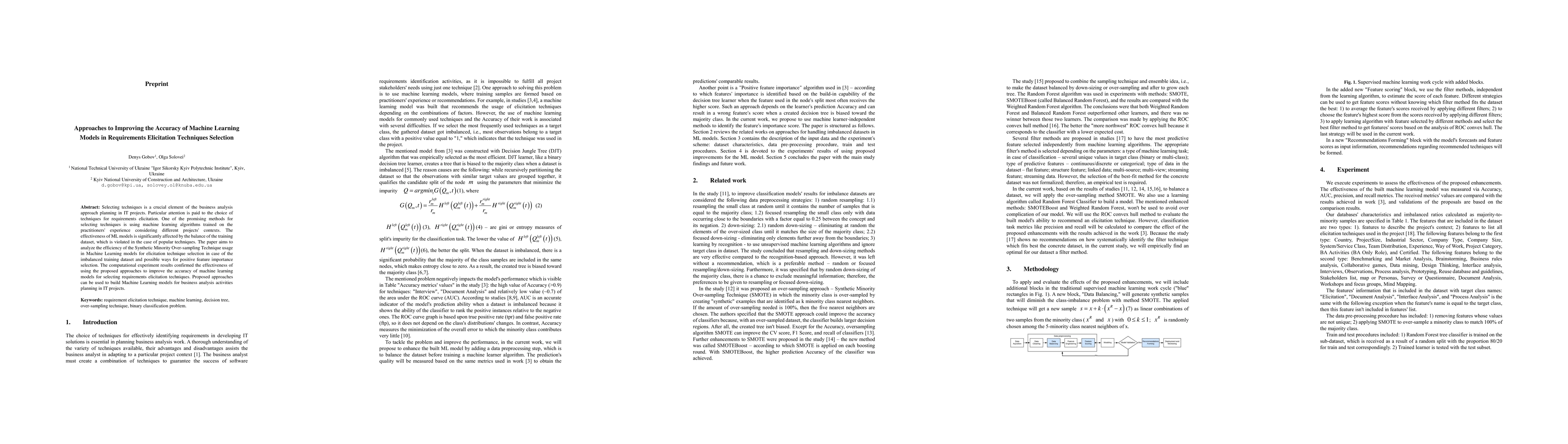 Thumbnail for Approaches to Improving the Accuracy of Machine Learning Models in
  Requirements Elicitation Techniques Selection
