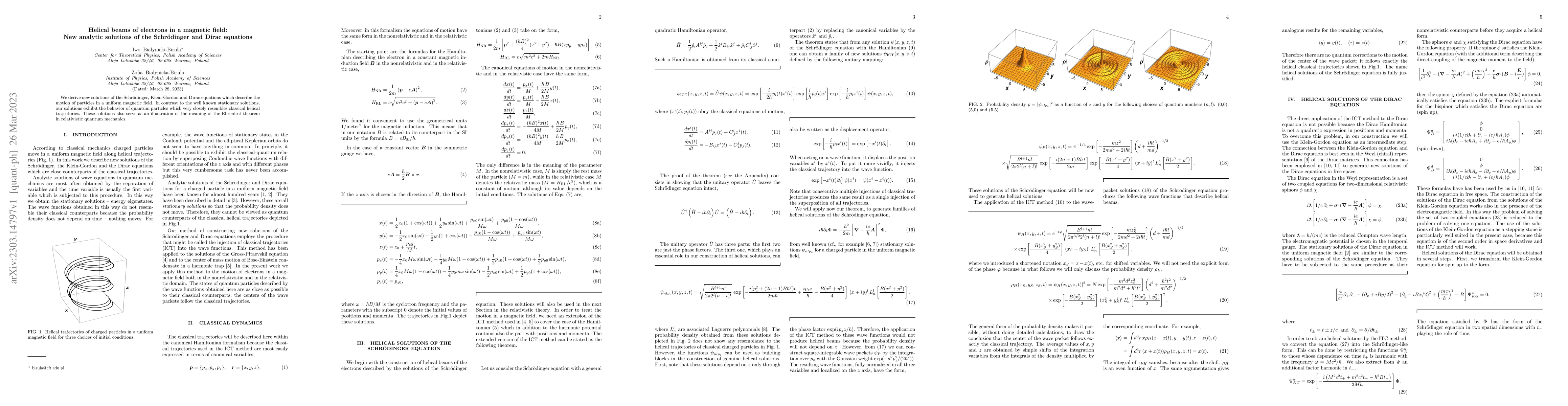Thumbnail for Helical beams of electrons in a magnetic field: New analytic solutions
  of the Schr\"odinger and Dirac equations