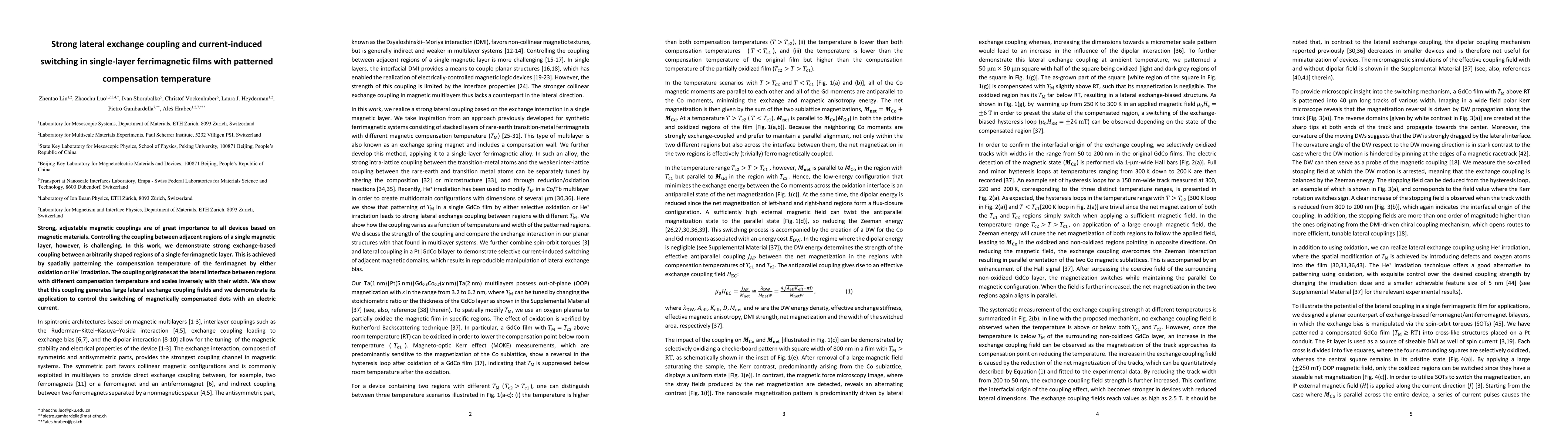 Thumbnail for Strong lateral exchange coupling and current-induced switching in
  single-layer ferrimagnetic films with patterned compensation temperature