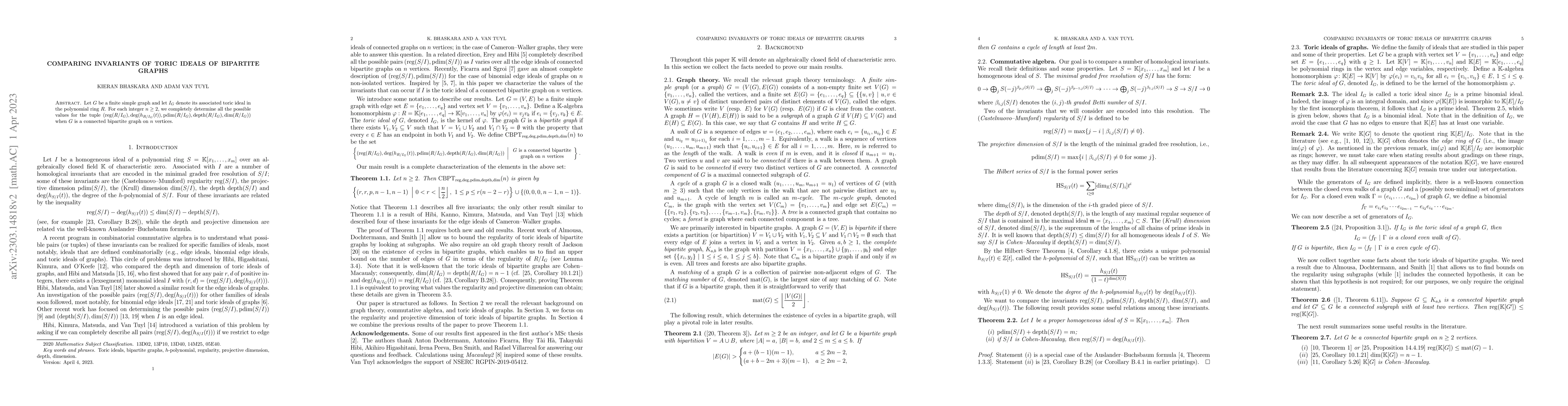 Thumbnail for Comparing invariants of toric ideals of bipartite graphs