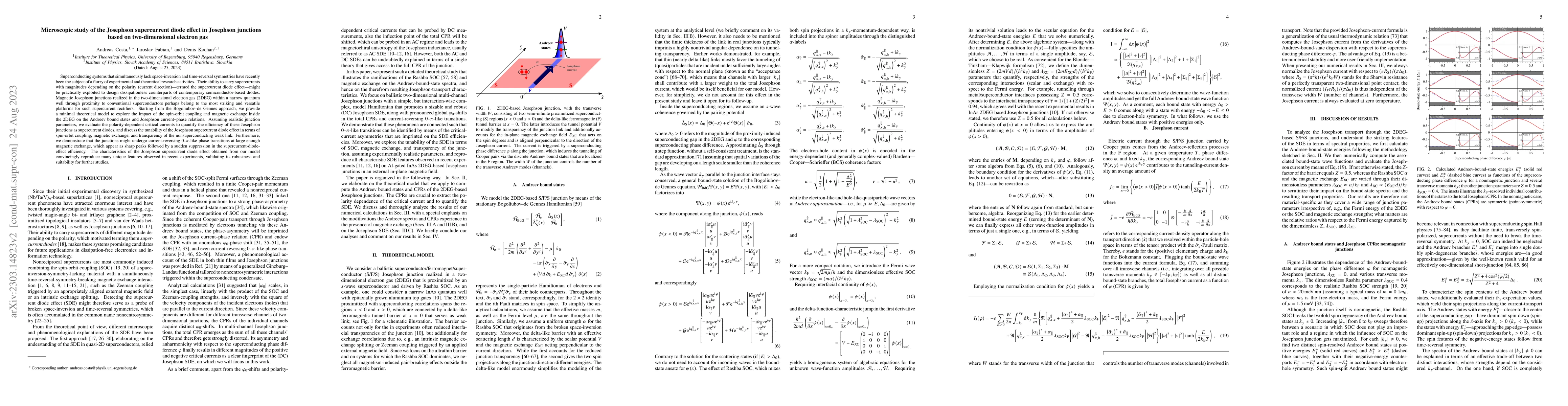 Thumbnail for Microscopic study of the Josephson supercurrent diode effect in
  Josephson junctions based on two-dimensional electron gas