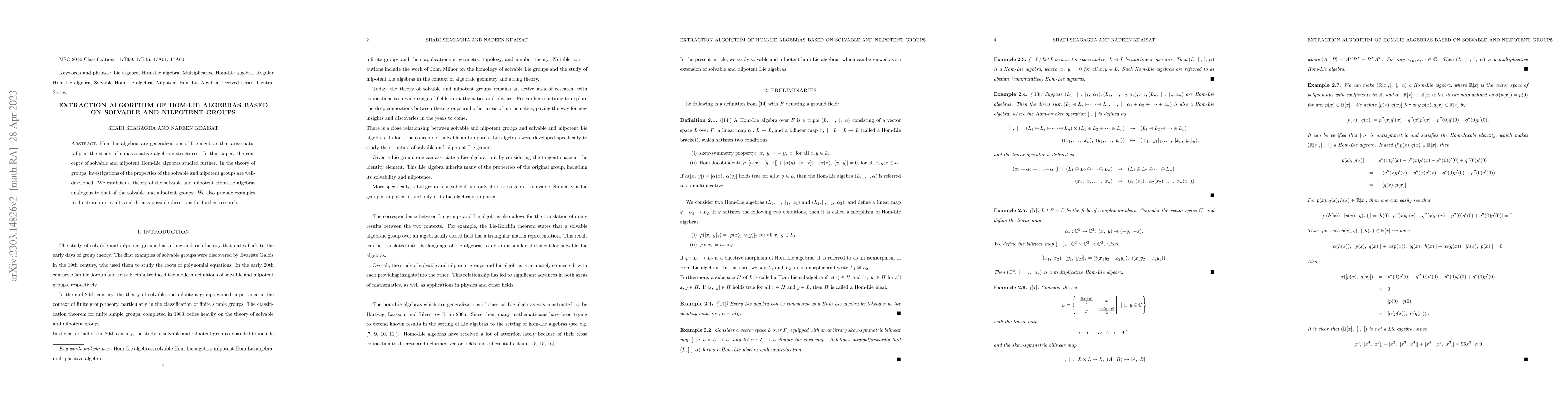 Thumbnail for Extraction Algorithm of Hom-Lie Algebras Based on Solvable and Nilpotent
  Groups