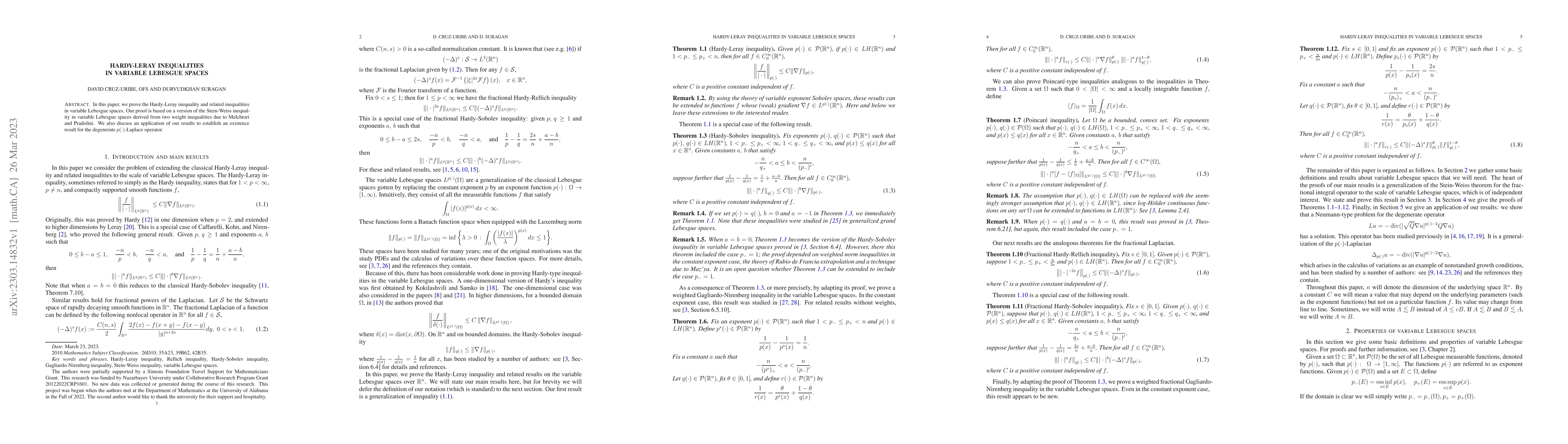 Thumbnail for Hardy-Leray inequalities in variable Lebesgue spaces