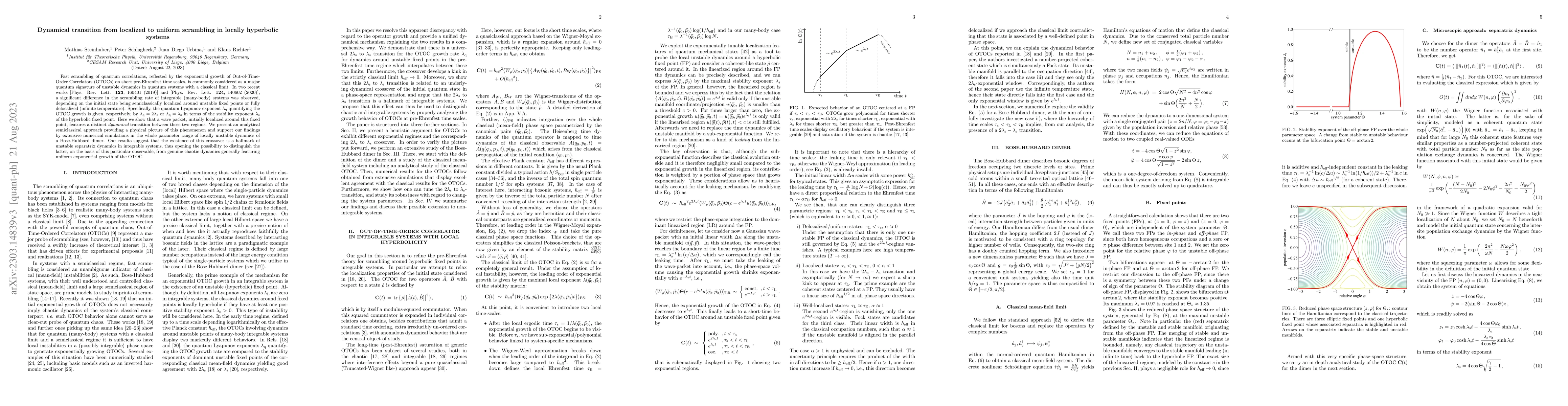 Thumbnail for Dynamical transition from localized to uniform scrambling in locally
  hyperbolic systems
