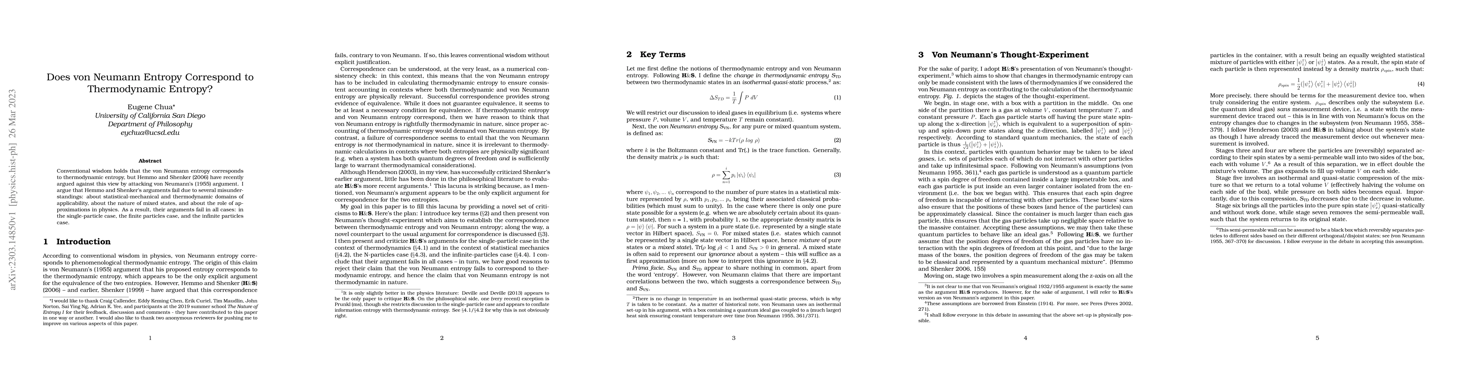 Thumbnail for Does von Neumann Entropy Correspond to Thermodynamic Entropy?