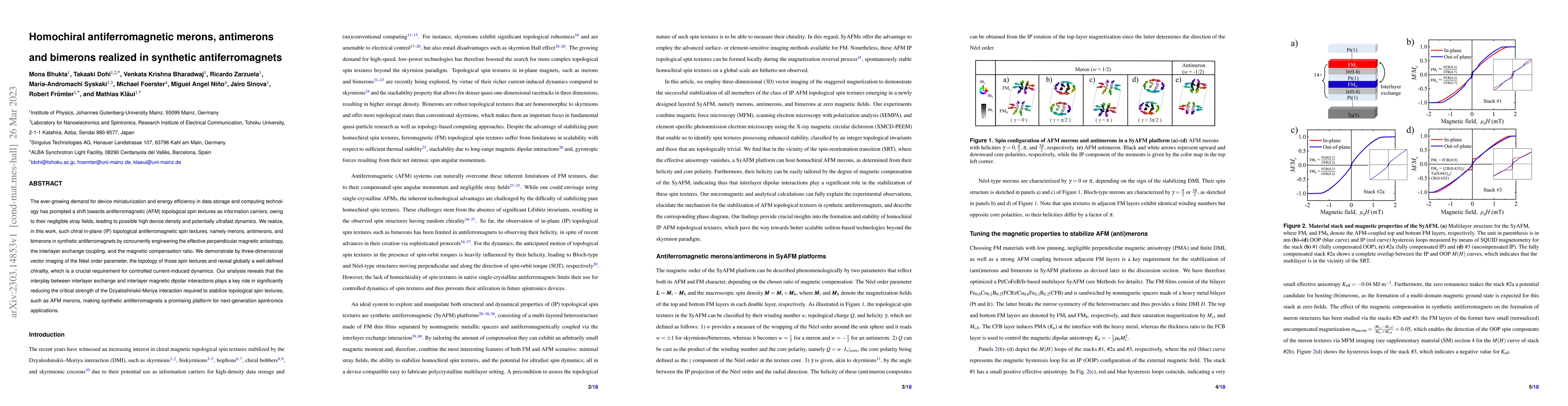 Thumbnail for Homochiral antiferromagnetic merons, antimerons and bimerons realized in
  synthetic antiferromagnets