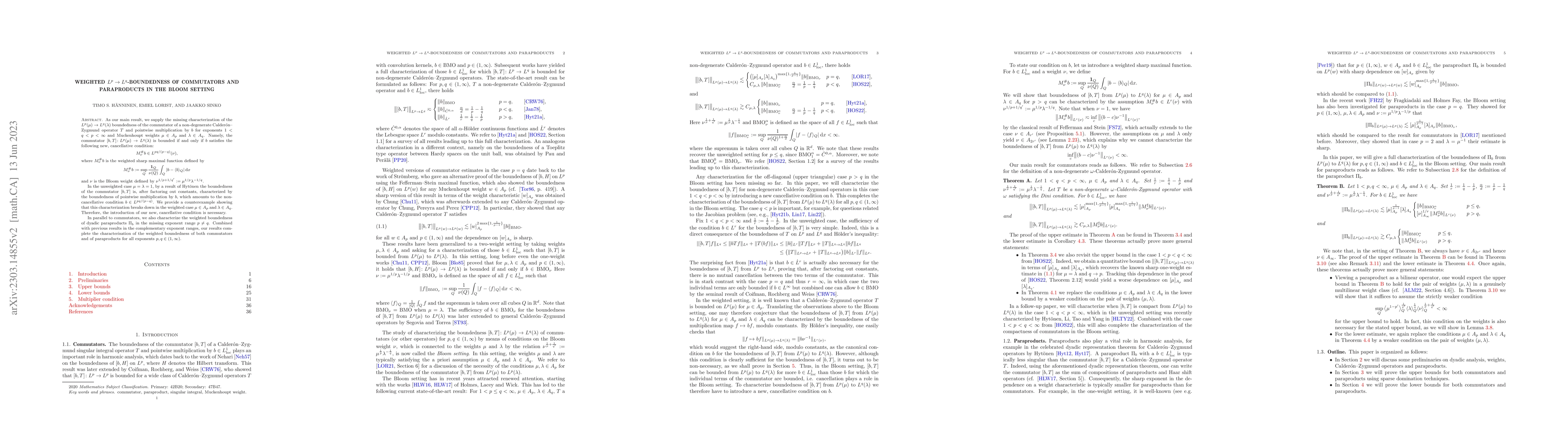 Thumbnail for Weighted $L^p\to L^q$-boundedness of commutators and paraproducts in the
  Bloom setting