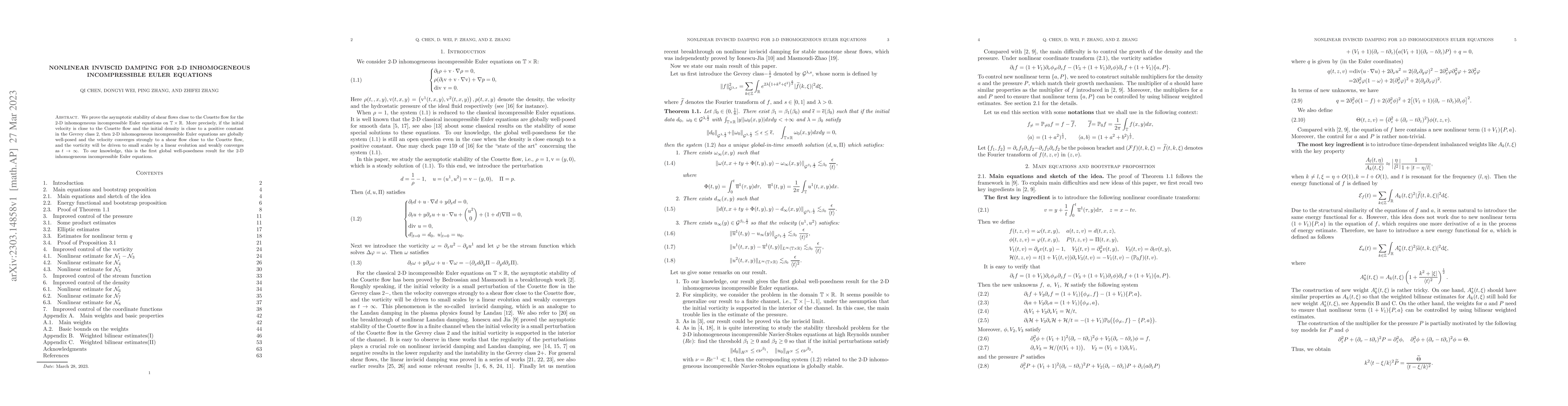 Thumbnail for Nonlinear inviscid damping for 2-D inhomogeneous incompressible Euler
  equations