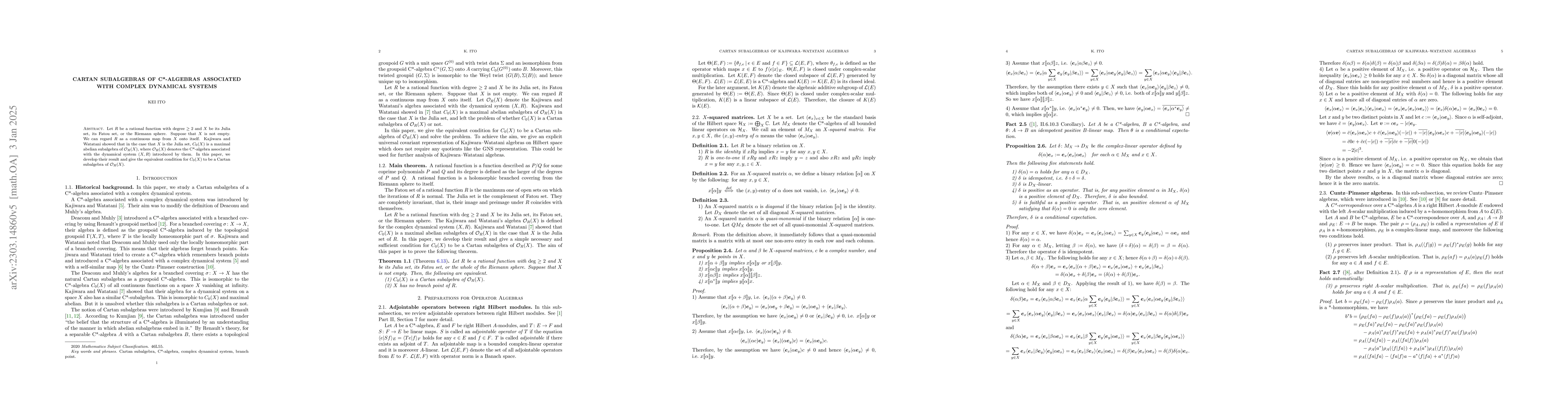 Thumbnail for Cartan subalgebras of C*-algebras associated with complex dynamical
  systems