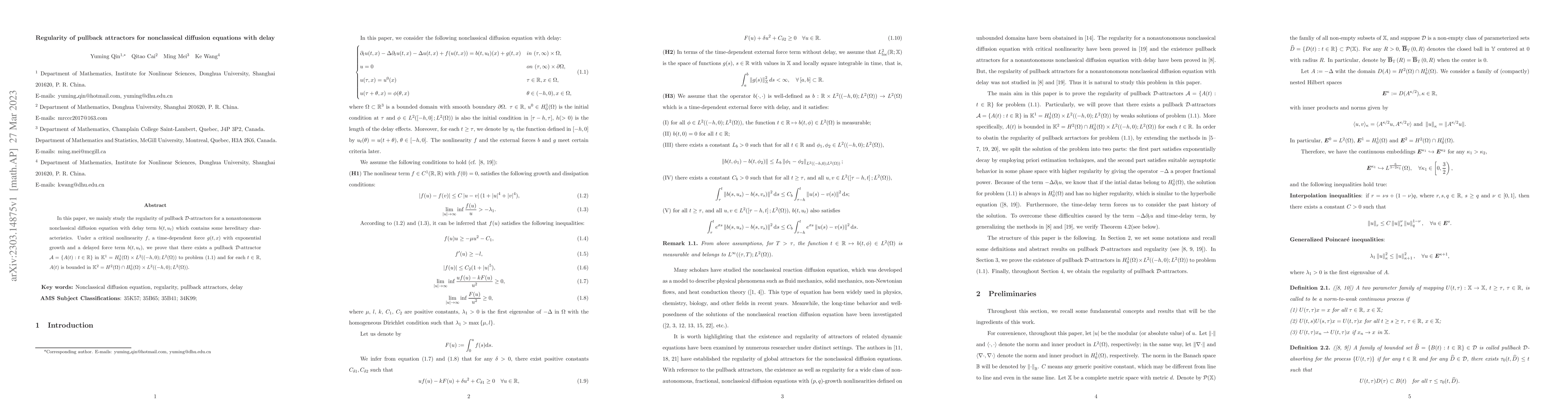 Thumbnail for Regularity of pullback attractors for nonclassical diffusion equations
  with delay