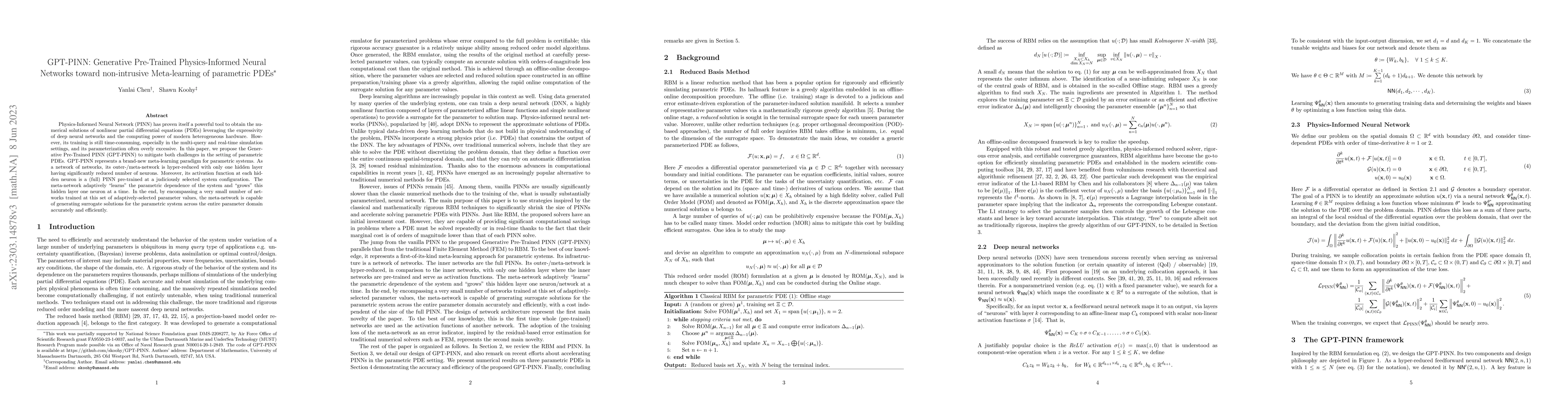 Thumbnail for GPT-PINN: Generative Pre-Trained Physics-Informed Neural Networks toward
  non-intrusive Meta-learning of parametric PDEs