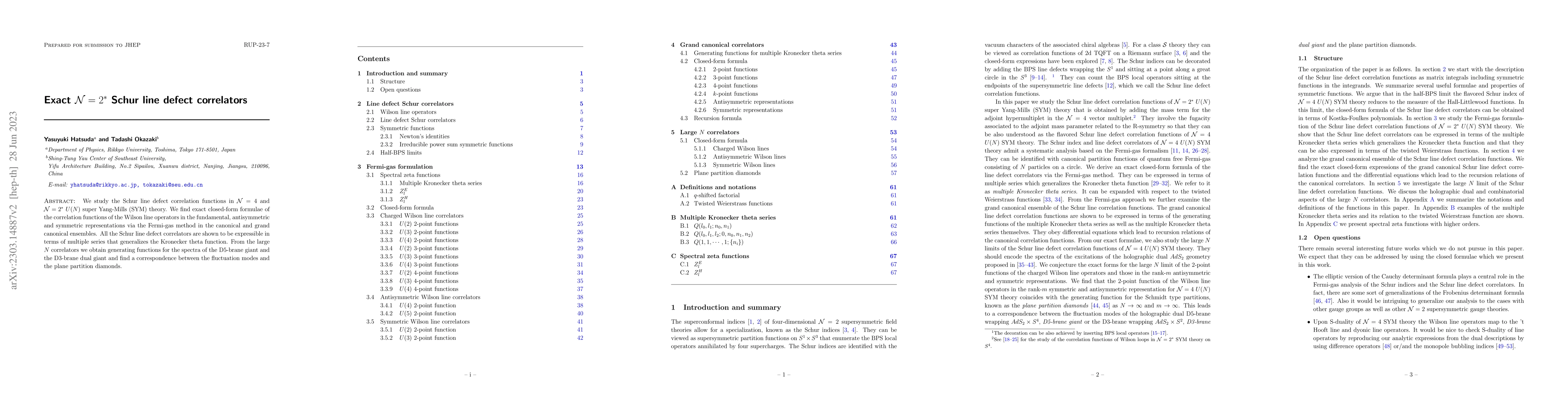 Thumbnail for Exact $\mathcal{N}=2^{*}$ Schur line defect correlators