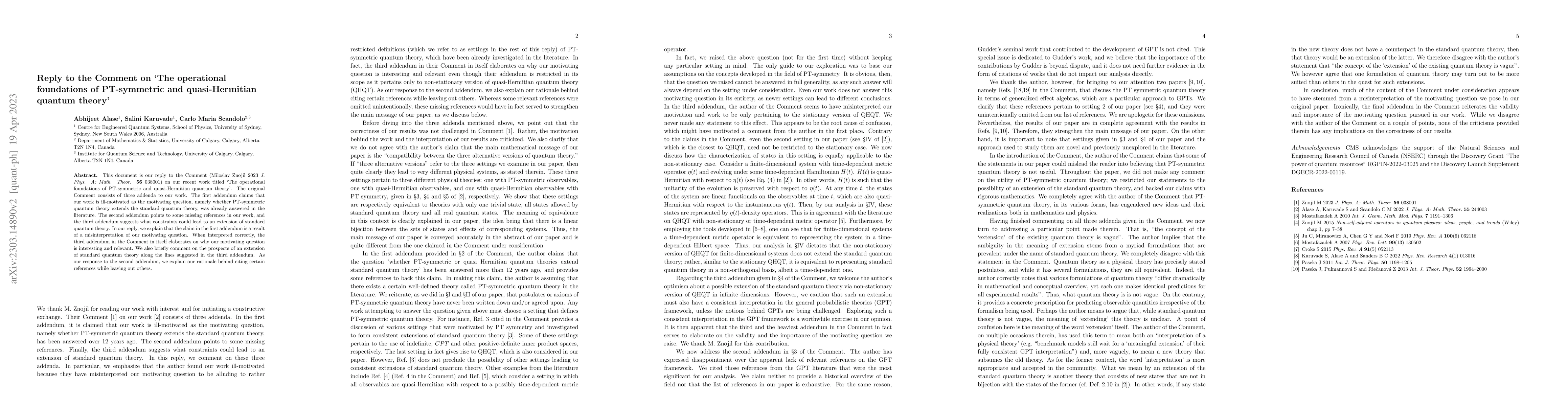 Thumbnail for Reply to the Comment on `The operational foundations of PT-symmetric and
  quasi-Hermitian quantum theory'