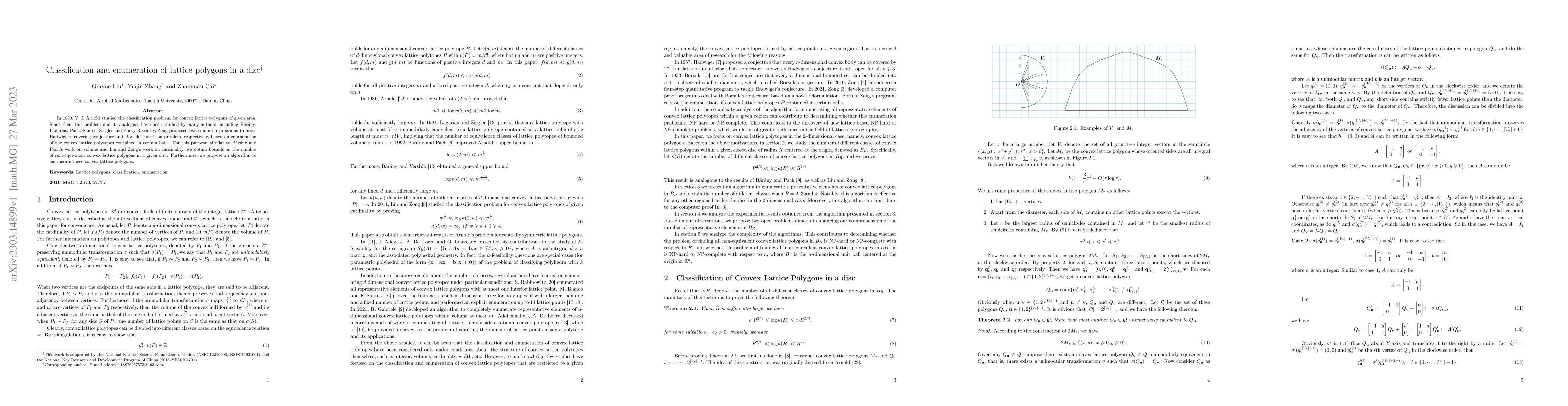 Thumbnail for Classification and enumeration of lattice polygons in a disc