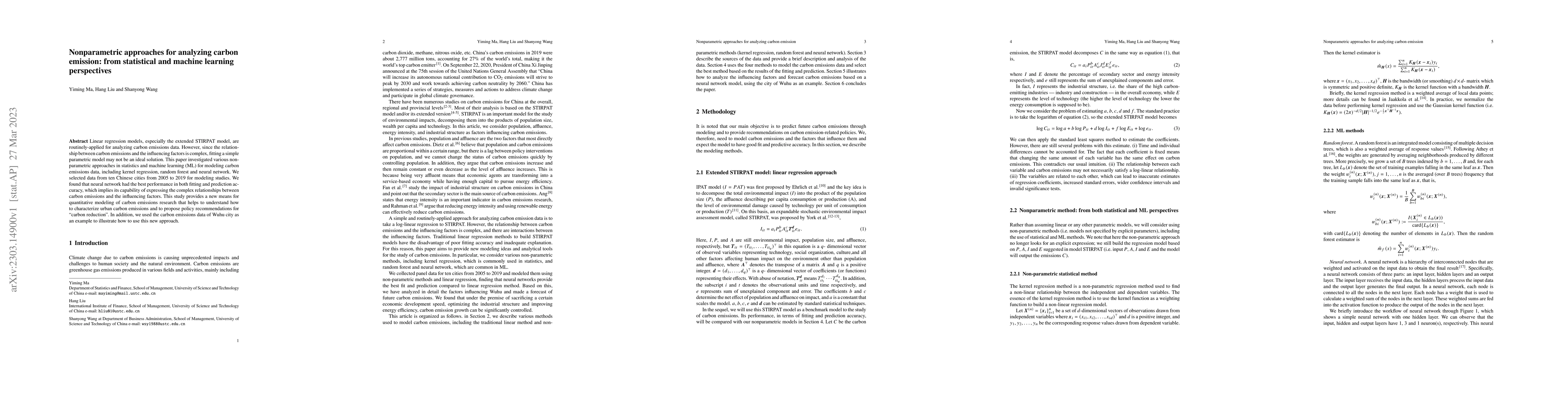 Thumbnail for Nonparametric approaches for analyzing carbon emission: from statistical
  and machine learning perspectives
