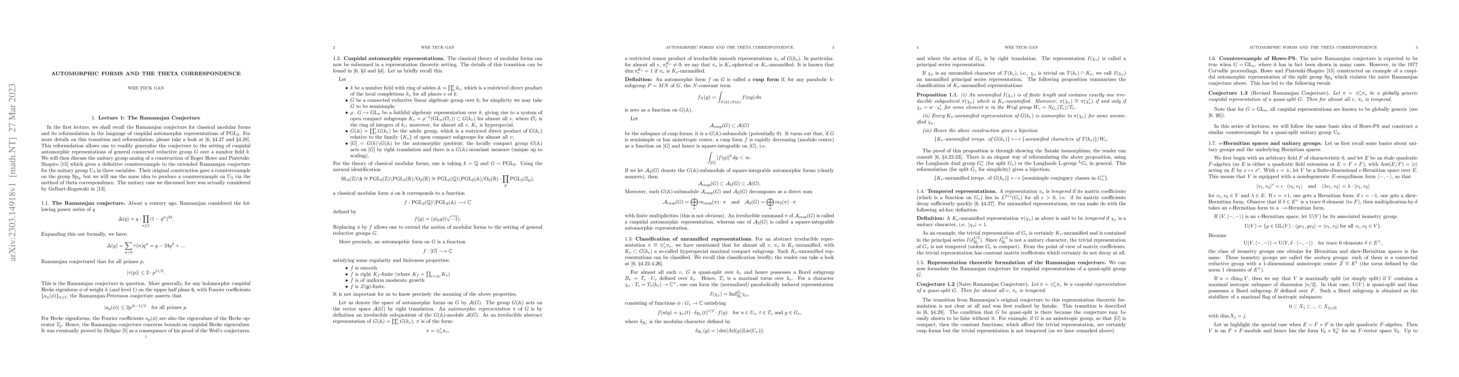 Thumbnail for Automorphic Forms and the Theta Correspondence