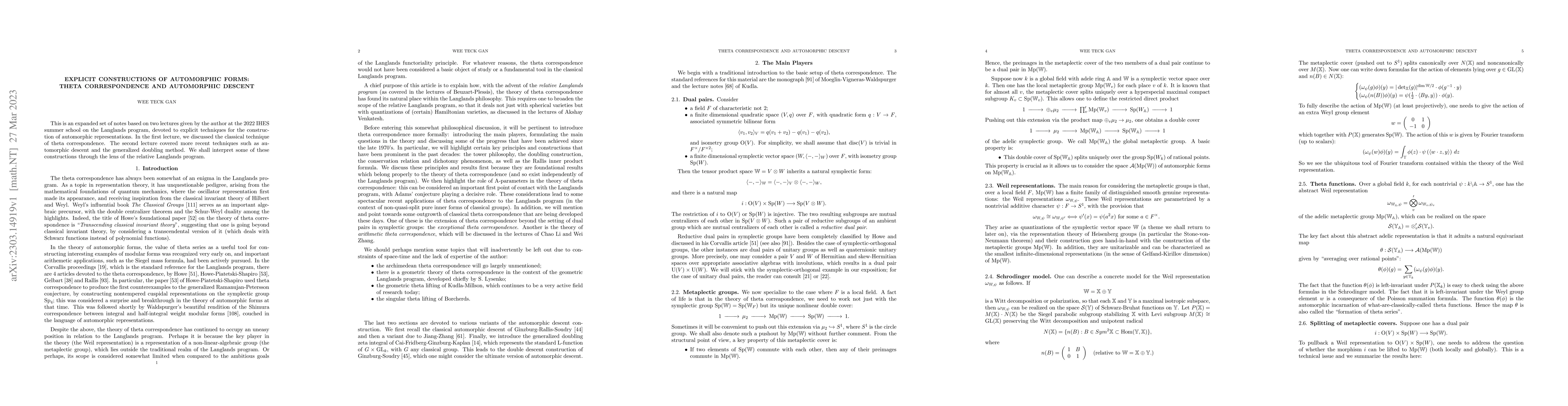 Thumbnail for Explicit Constructions of Automorphic Forms: Theta Correspondence and
  Automorphic Descent