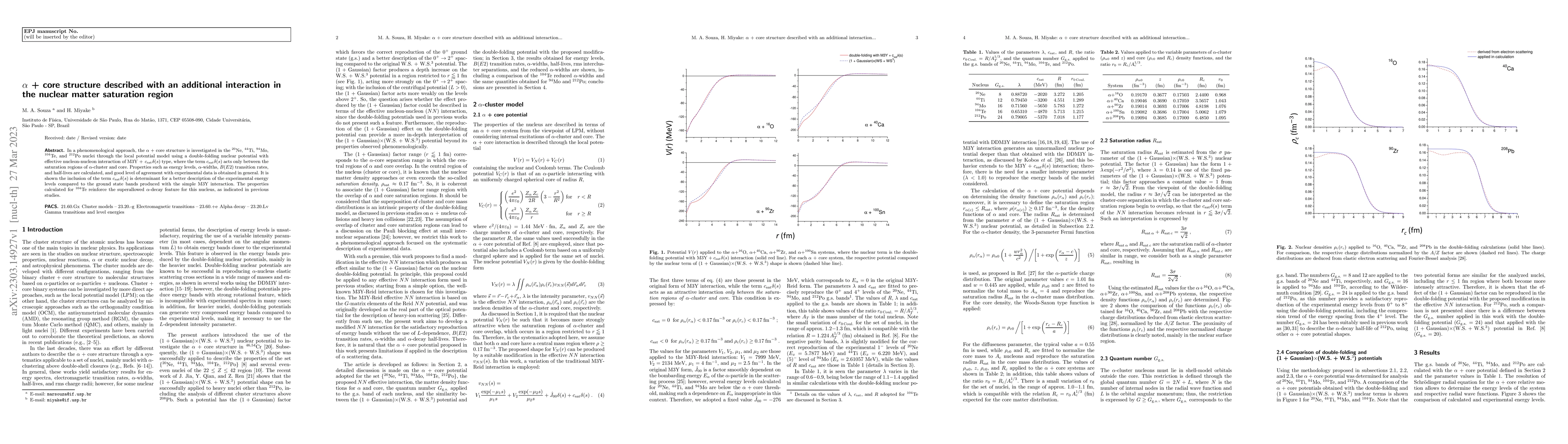 Thumbnail for $\alpha$ + core structure described with an additional interaction in
  the nuclear matter saturation region