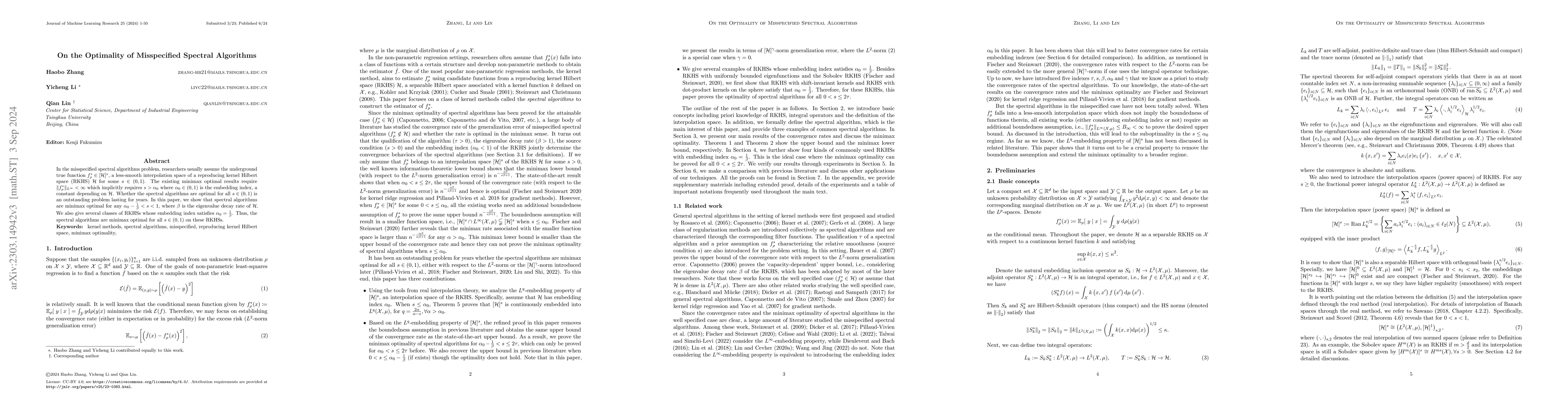 Thumbnail for On the Optimality of Misspecified Spectral Algorithms