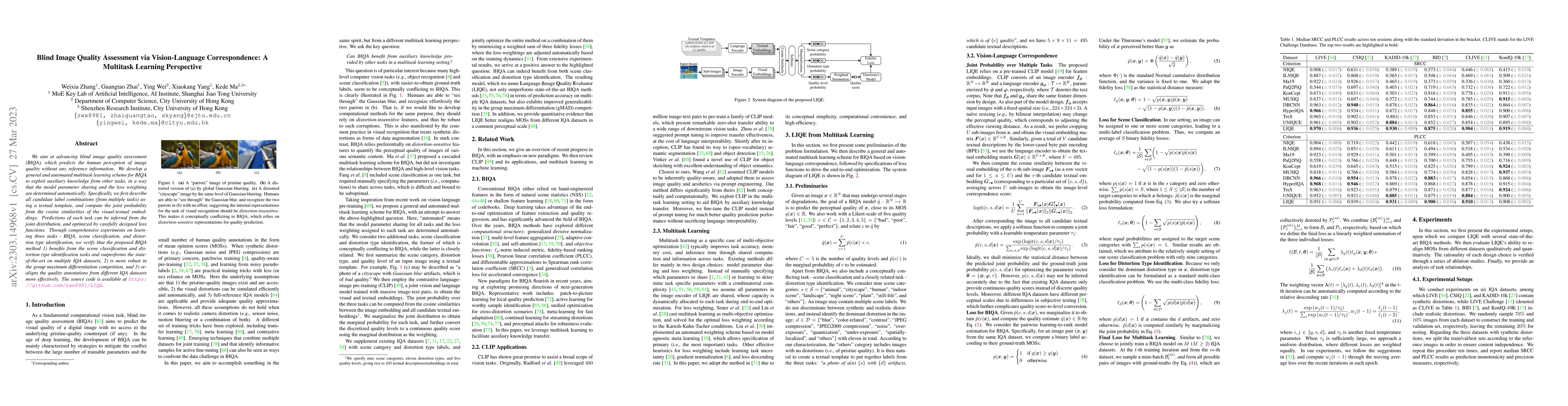Thumbnail for Blind Image Quality Assessment via Vision-Language Correspondence: A
  Multitask Learning Perspective