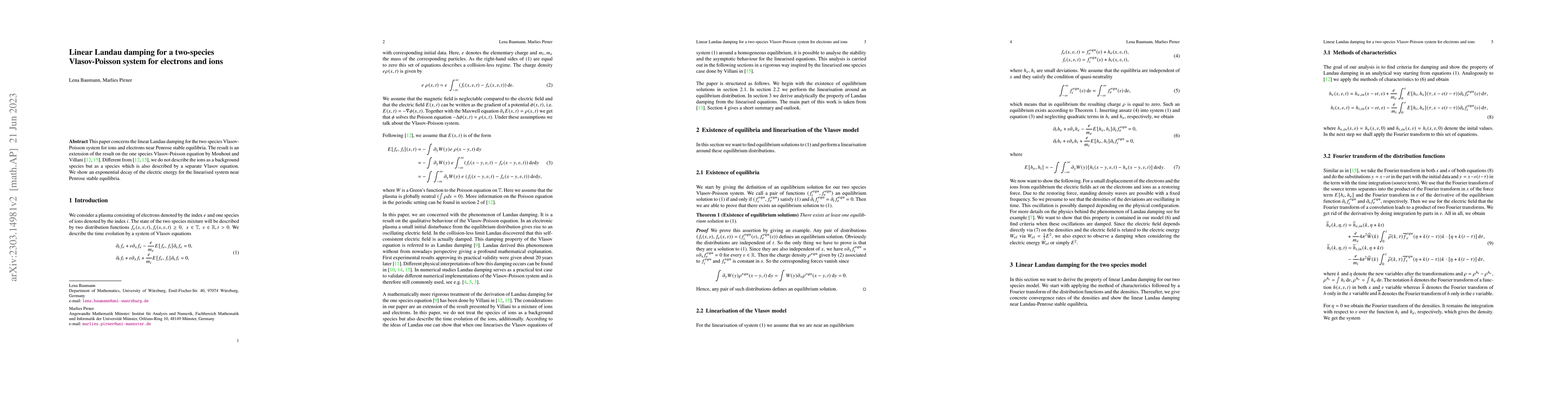 Thumbnail for Linear Landau damping for a two-species Vlasov-Poisson system for
  electrons and ions