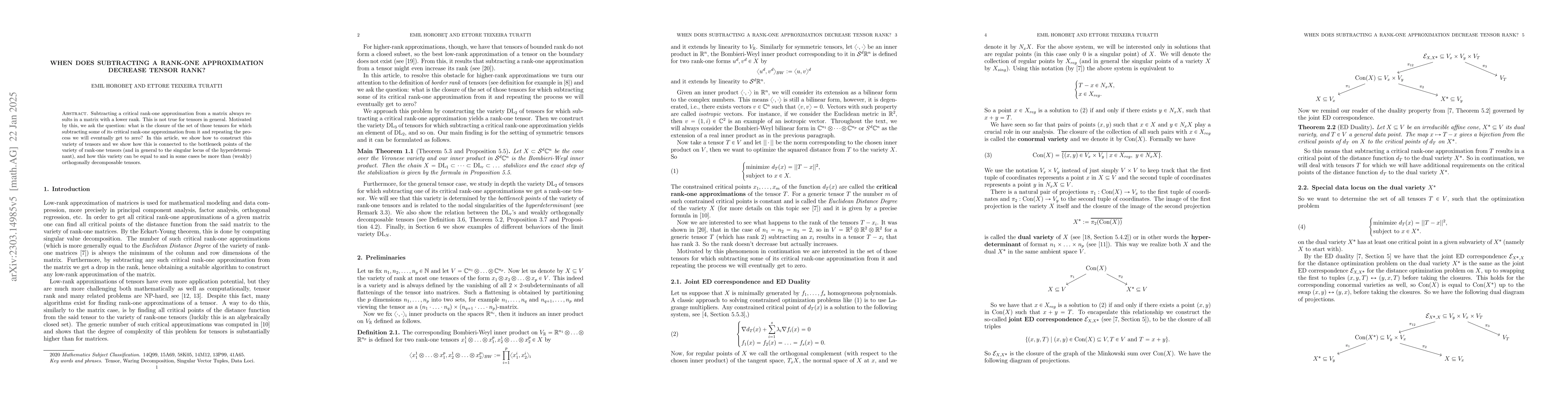 Thumbnail for When does subtracting a rank-one approximation decrease tensor rank?