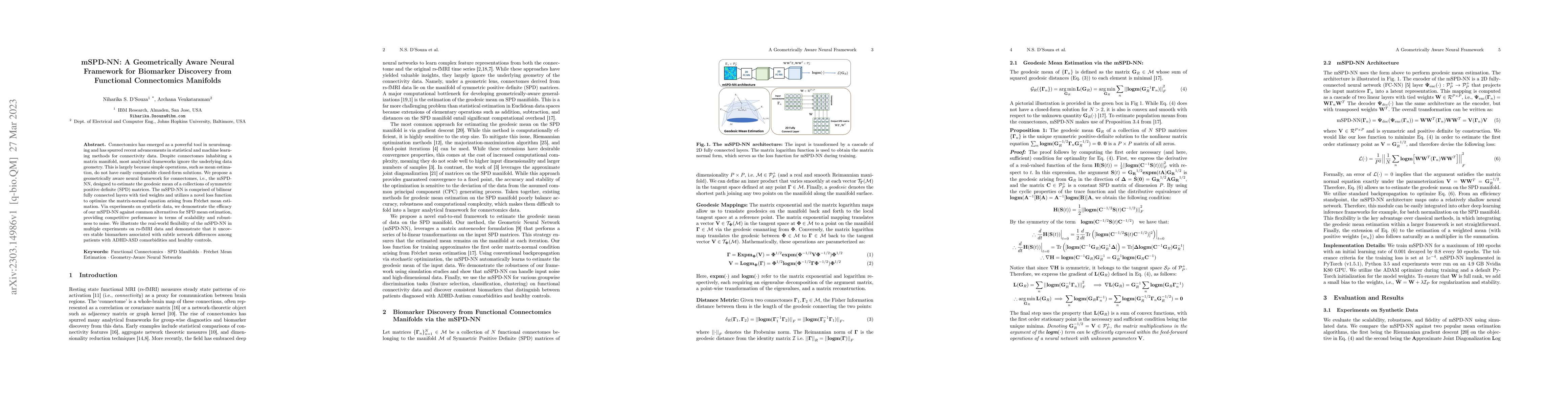 Thumbnail for mSPD-NN: A Geometrically Aware Neural Framework for Biomarker Discovery
  from Functional Connectomics Manifolds