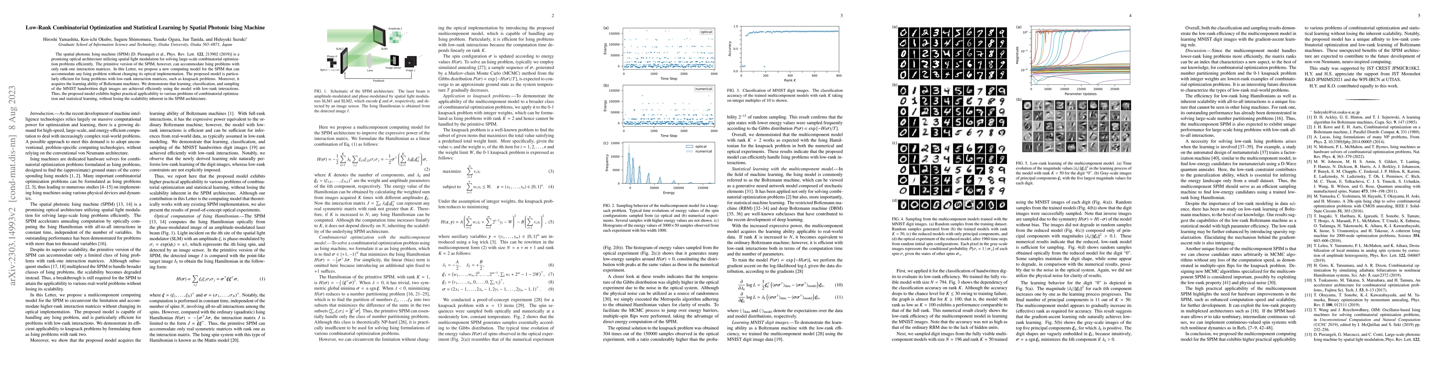 Thumbnail for Low-rank combinatorial optimization and statistical learning by spatial
  photonic Ising machine