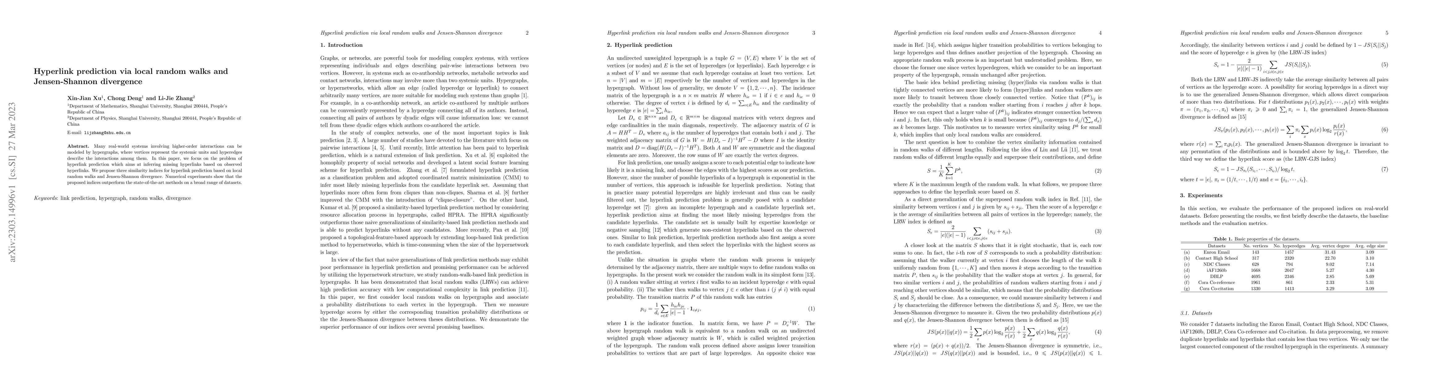 Thumbnail for Hyperlink prediction via local random walks and Jensen-Shannon
  divergence