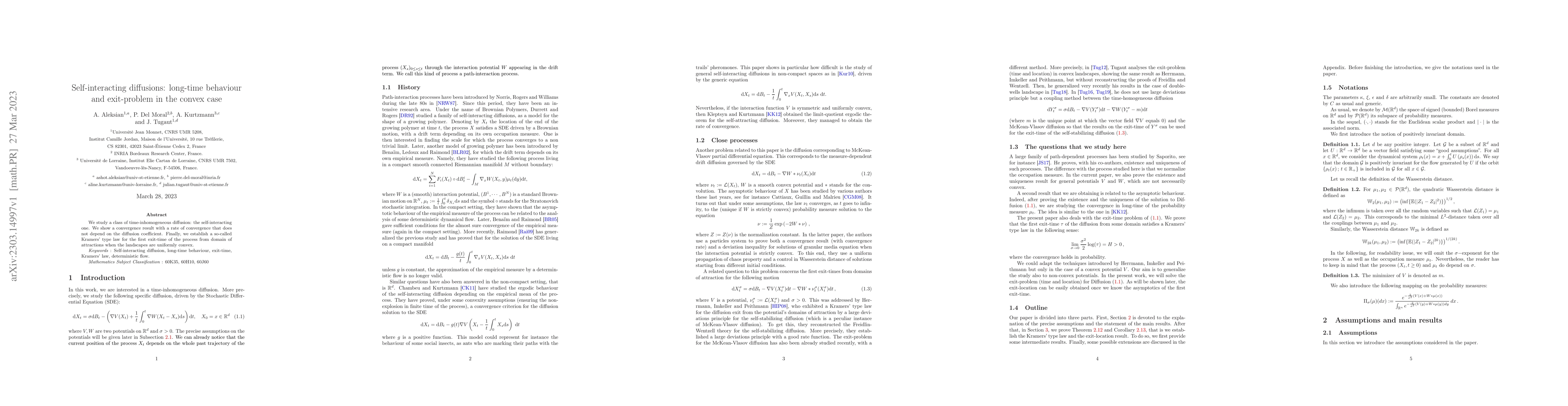 Thumbnail for Self-interacting diffusions: long-time behaviour and exit-problem in the
  convex case