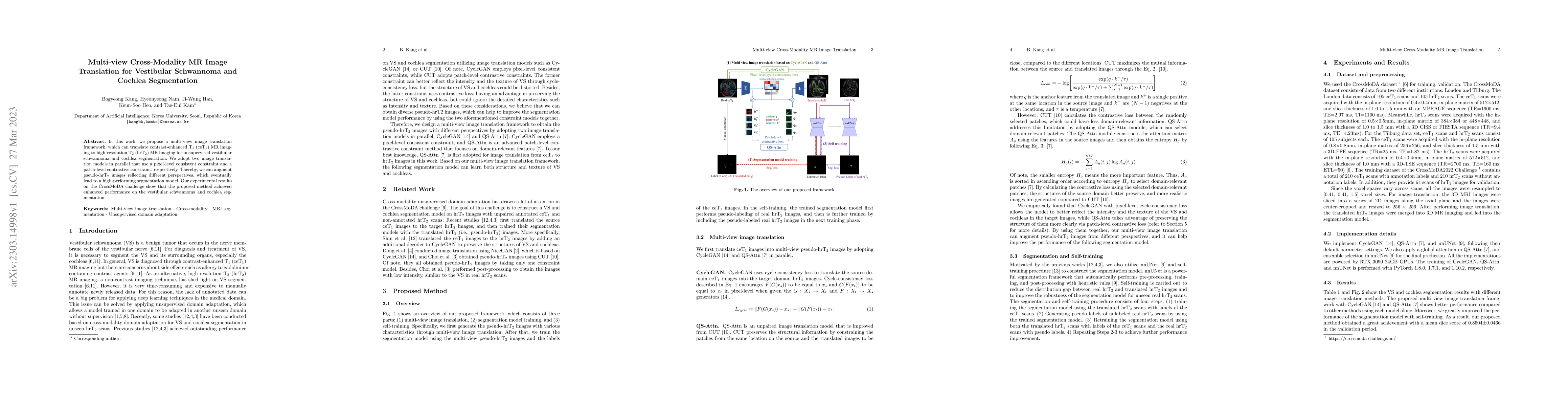 Thumbnail for Multi-view Cross-Modality MR Image Translation for Vestibular Schwannoma
  and Cochlea Segmentation