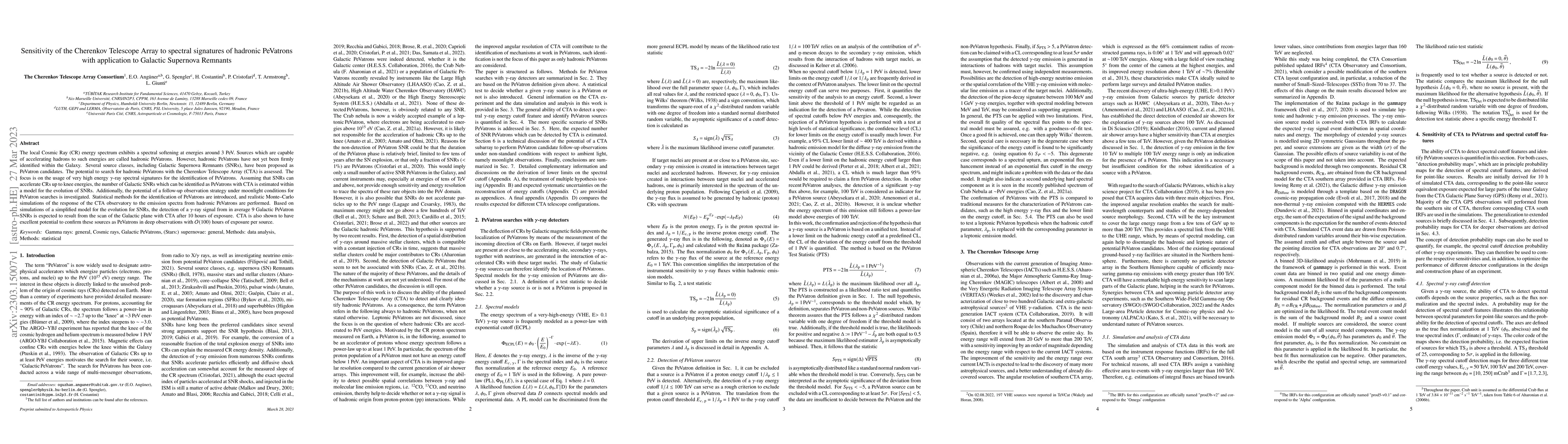 Thumbnail for Sensitivity of the Cherenkov Telescope Array to spectral signatures of
  hadronic PeVatrons with application to Galactic Supernova Remnants