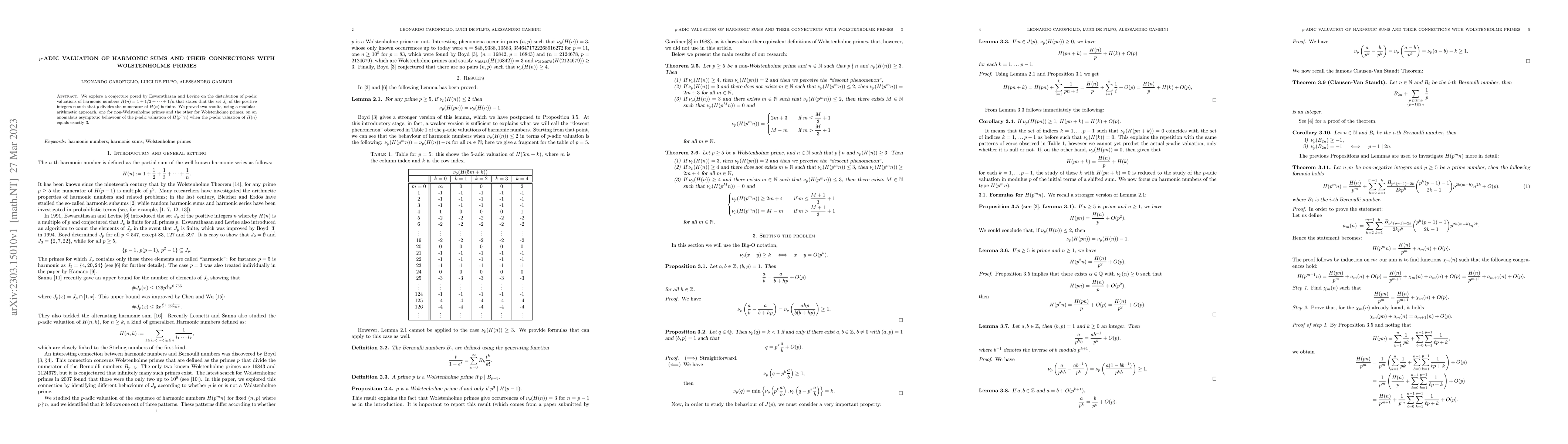 Thumbnail for $p$-adic valuation of harmonic sums and their connections with
  Wolstenholme primes