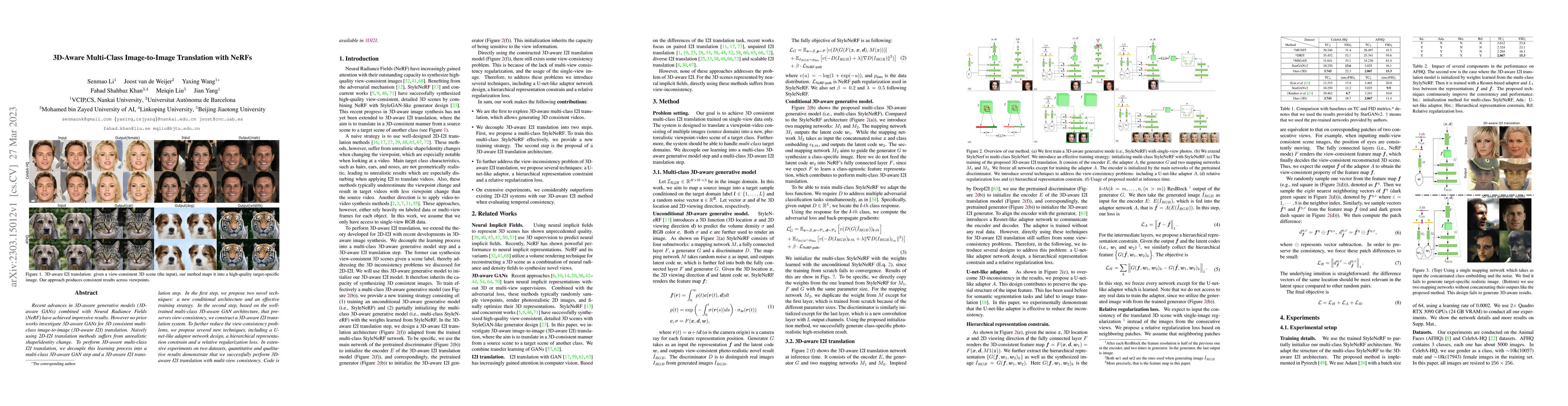 Thumbnail for 3D-Aware Multi-Class Image-to-Image Translation with NeRFs