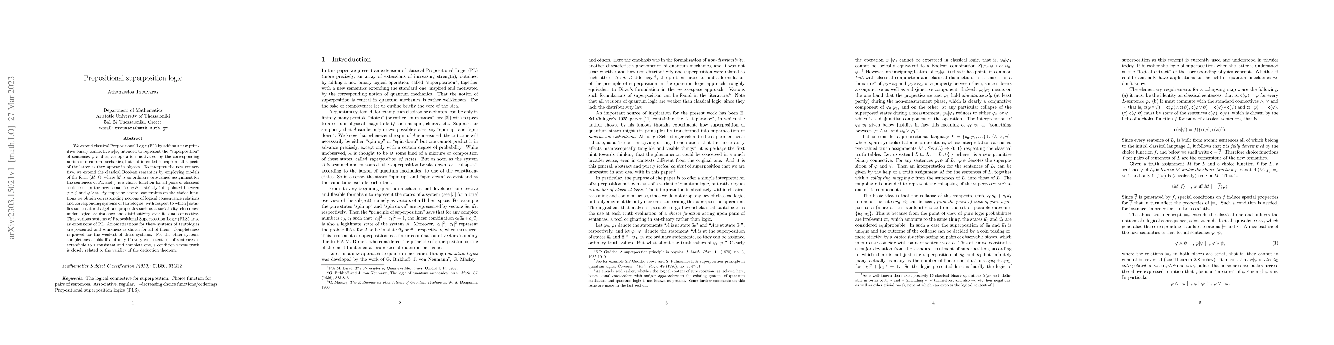 Thumbnail for Propositional superposition logic