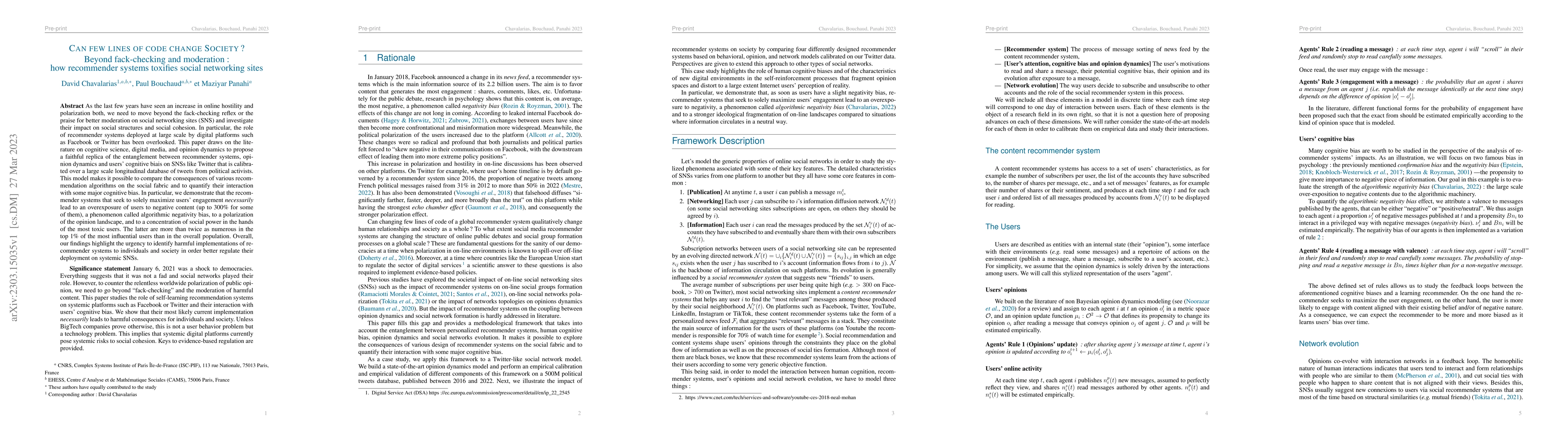 Thumbnail for Can Few Lines of Code Change Society ? Beyond fack-checking and
  moderation : how recommender systems toxifies social networking sites