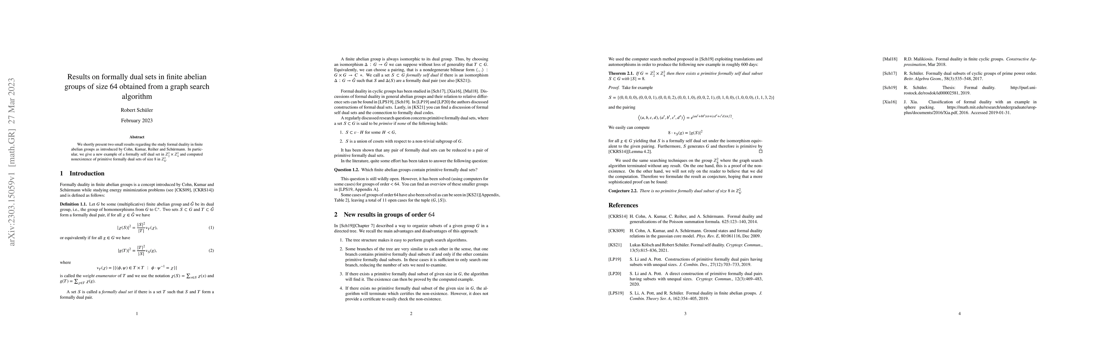 Thumbnail for Results on formally dual sets in finite abelian groups of size 64
  obtained from a graph search algorithm