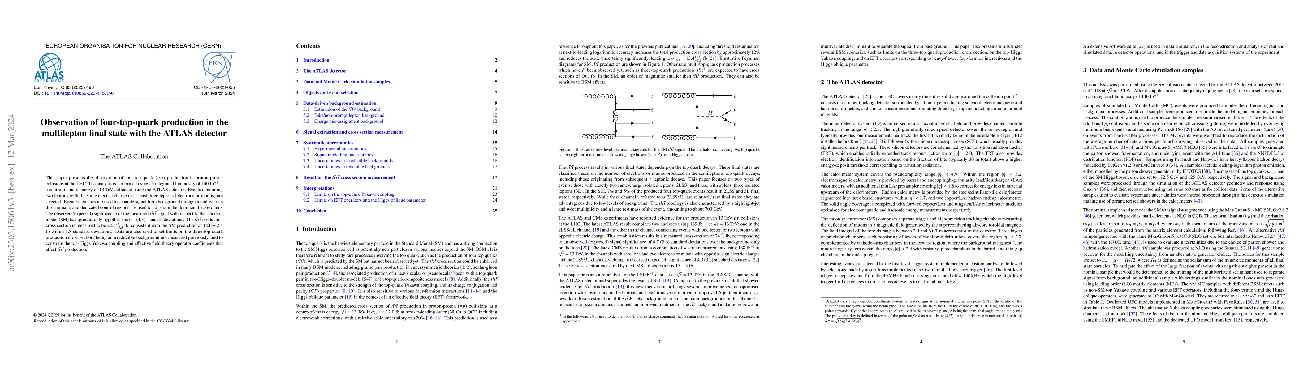 Thumbnail for Observation of four-top-quark production in the multilepton final state
  with the ATLAS detector