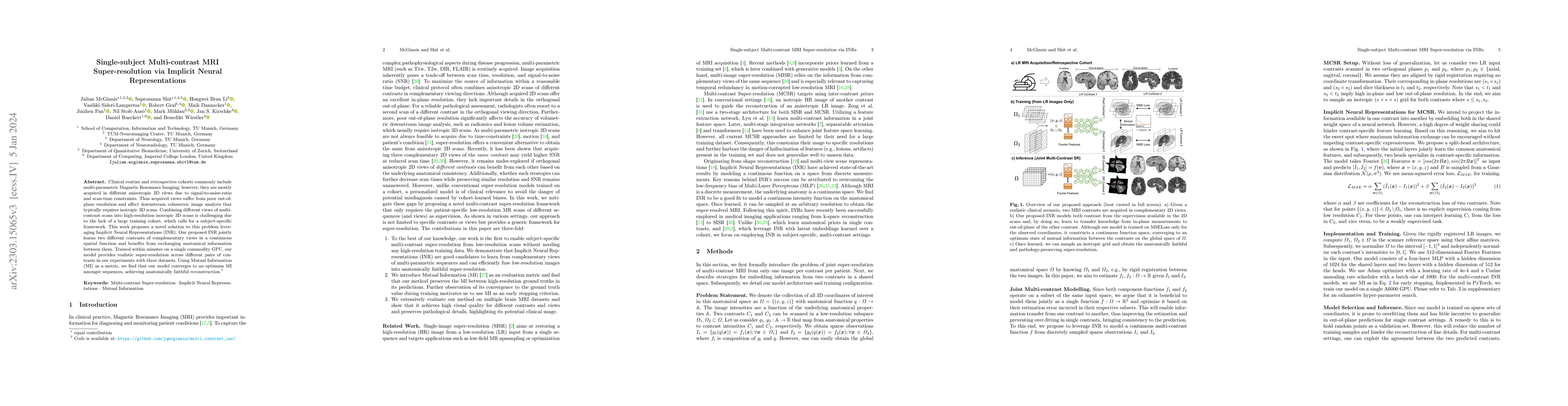 Thumbnail for Single-subject Multi-contrast MRI Super-resolution via Implicit Neural
  Representations