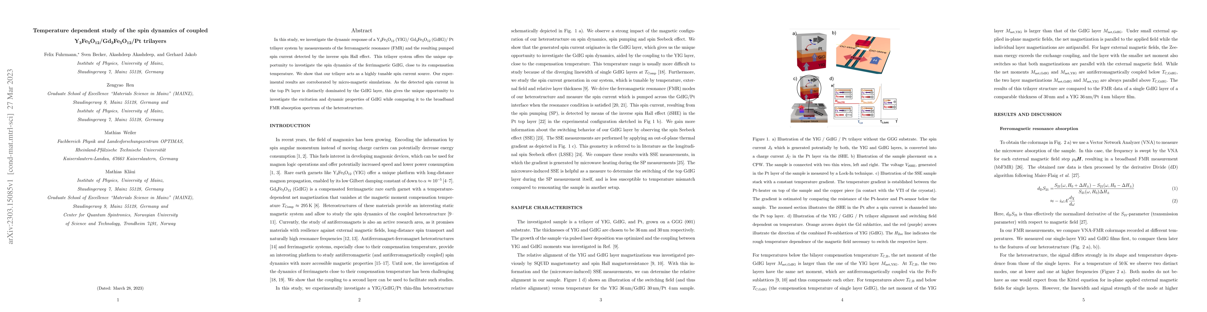 Thumbnail for Temperature dependent study of the spin dynamics of coupled
  Y$_3$Fe$_5$O$_{12}$/Gd$_3$Fe$_5$O$_{12}$/Pt trilayers