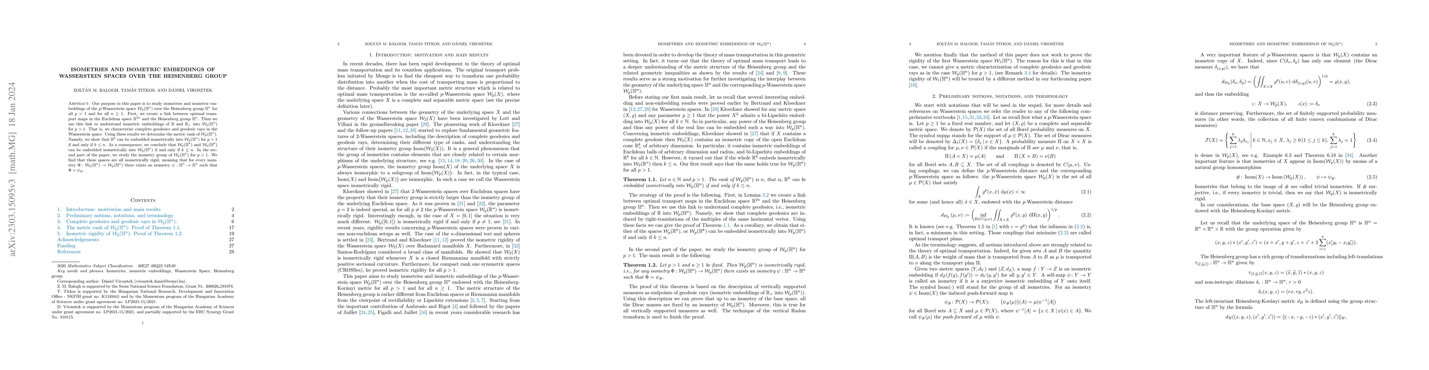Thumbnail for Isometries and isometric embeddings of Wasserstein spaces over the
  Heisenberg group