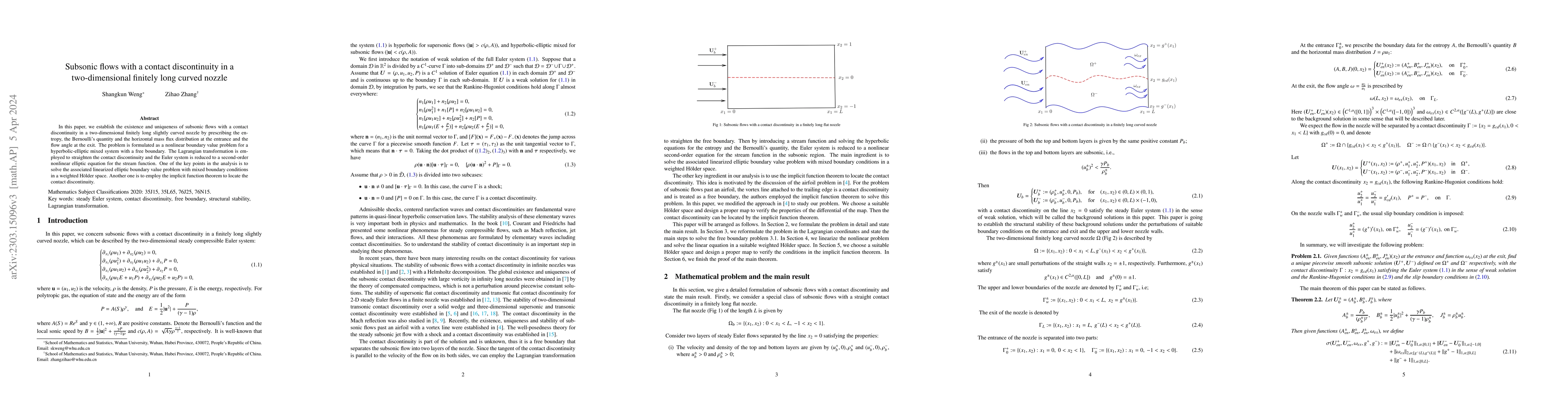 Thumbnail for Subsonic flows with a contact discontinuity in a two-dimensional
  finitely long curved nozzle