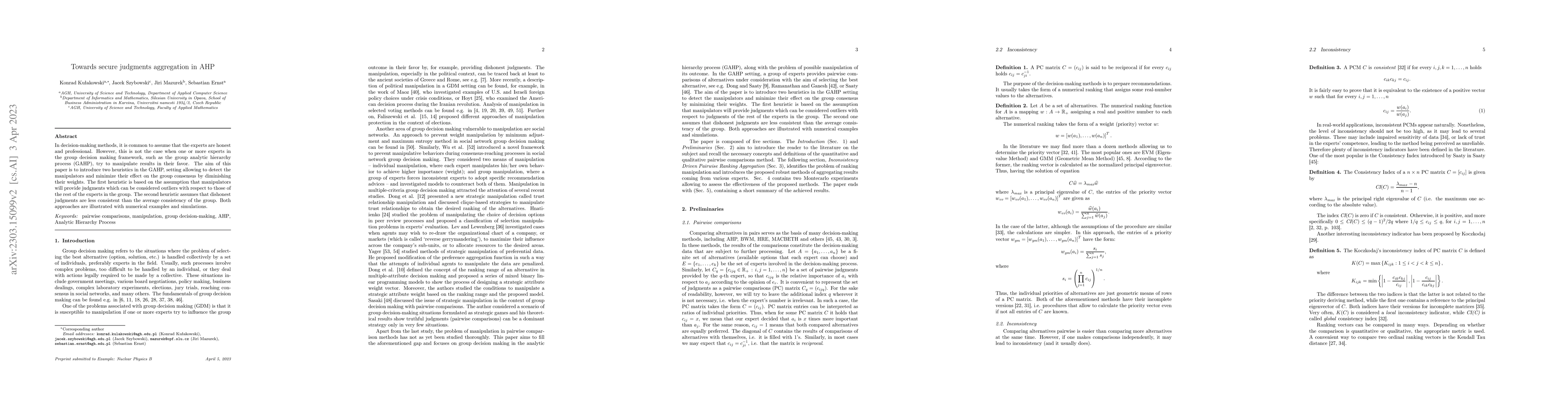 Thumbnail for Towards secure judgments aggregation in AHP