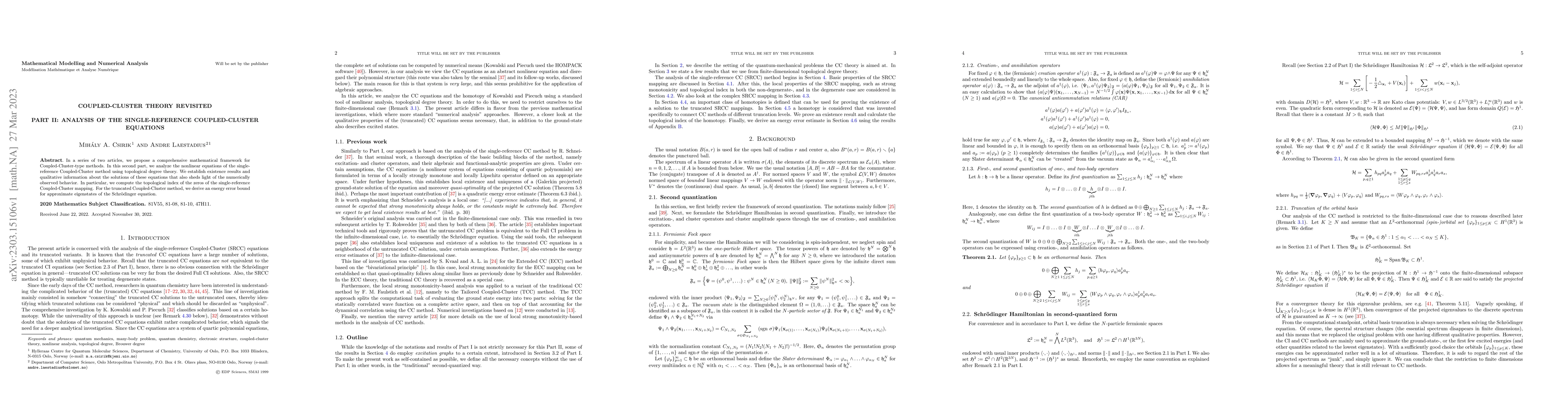 Thumbnail for Coupled-Cluster Theory Revisited. Part II: Analysis of the
  single-reference Coupled-Cluster equations