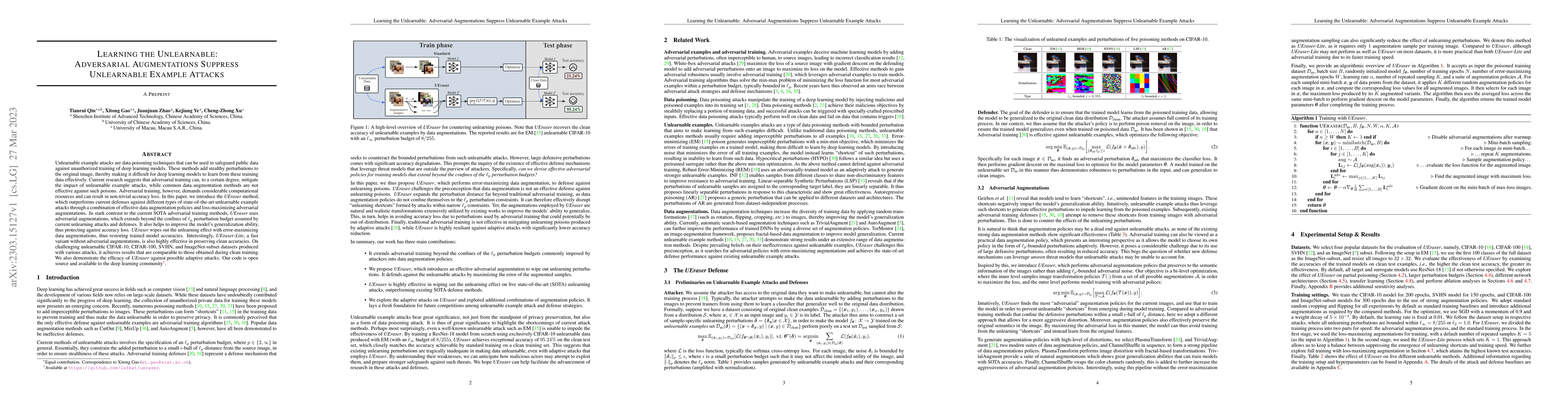 Thumbnail for Learning the Unlearnable: Adversarial Augmentations Suppress Unlearnable
  Example Attacks