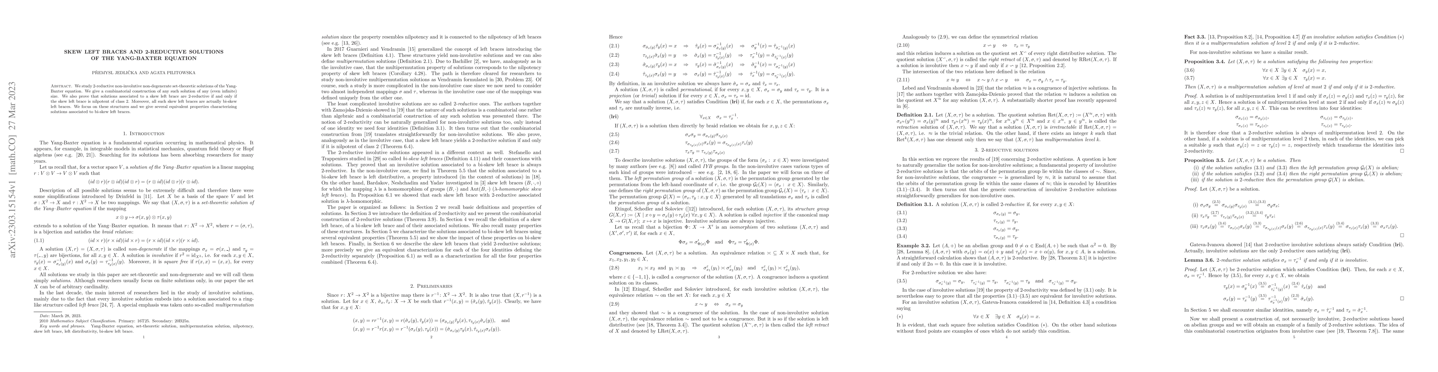 Thumbnail for Skew left braces and 2-reductive solutions of the Yang-Baxter equation